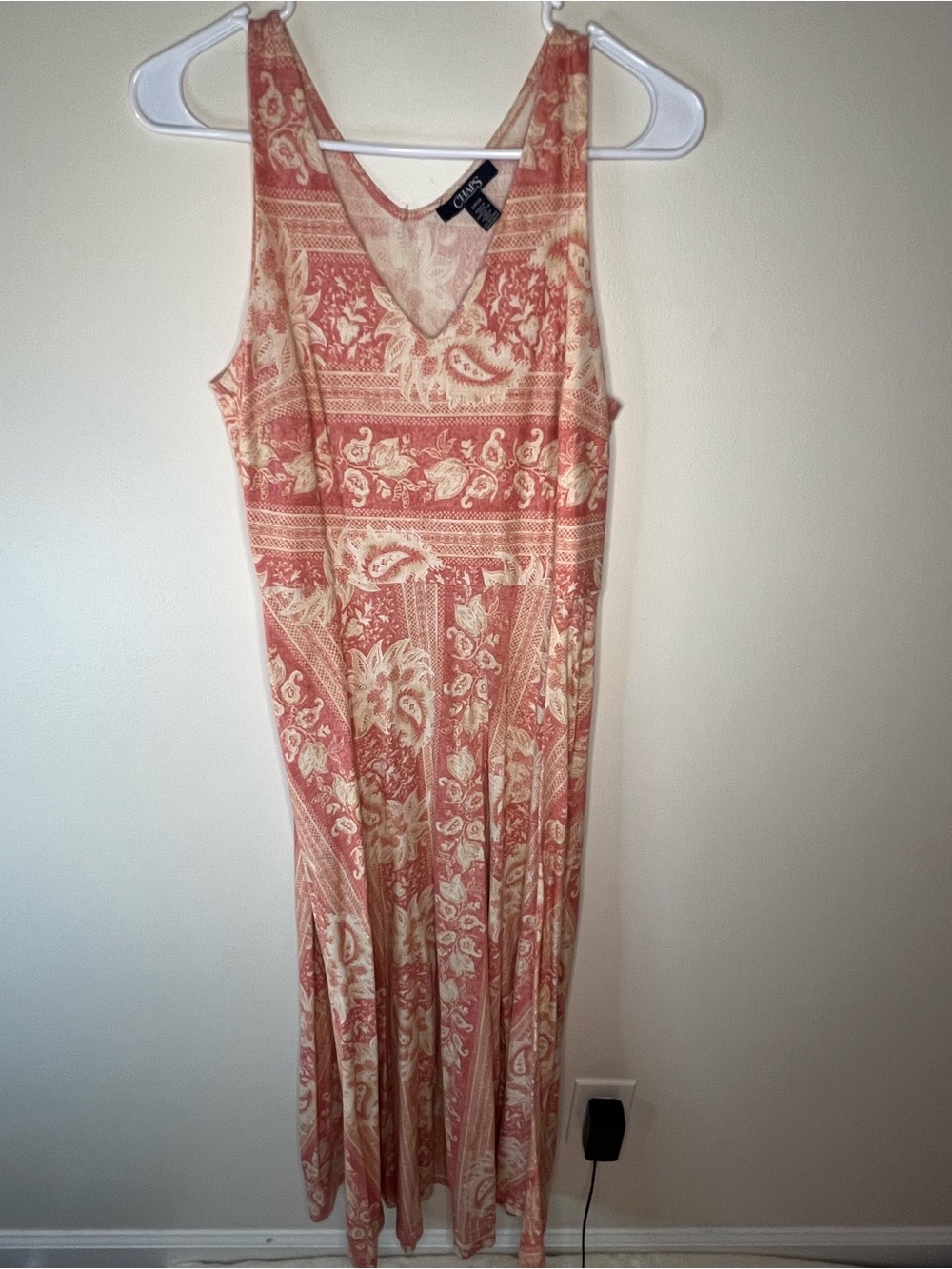 Chaps Coral and Cream Paisley Sleeveless Maxi Dress